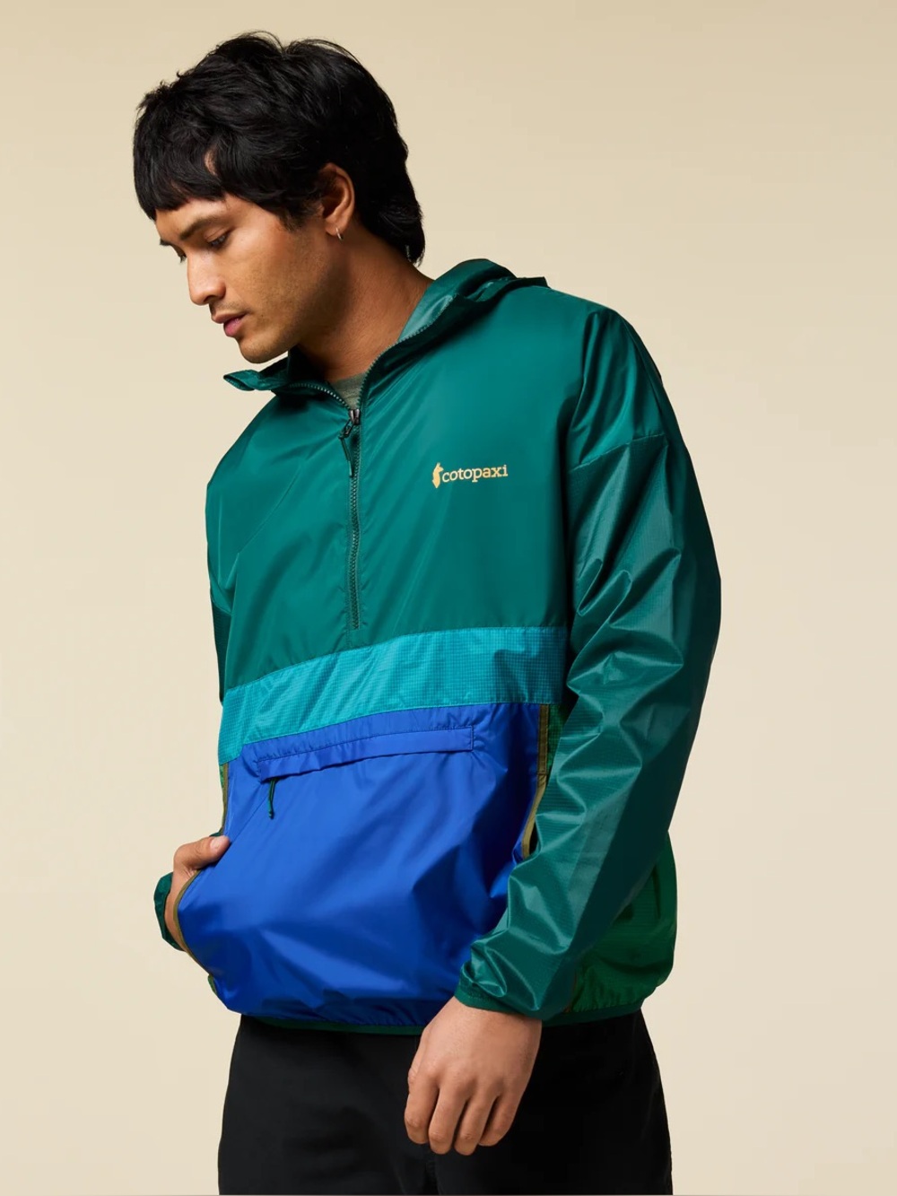 Cotopaxi Colorblock Teca Windbreaker Jacket in Teal & Blue